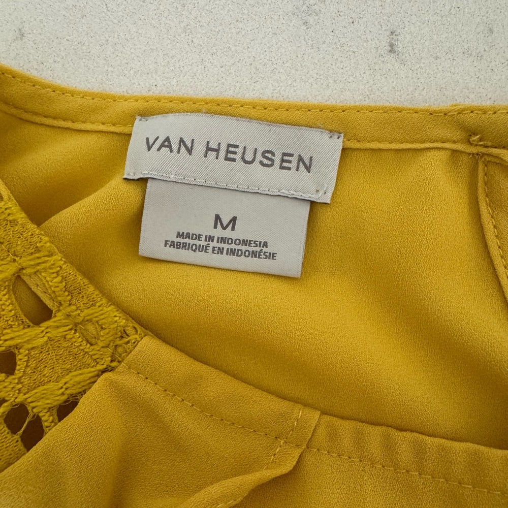 Van Heusen Yellow Blouse with Lace Accents - Picture 3 of 7
